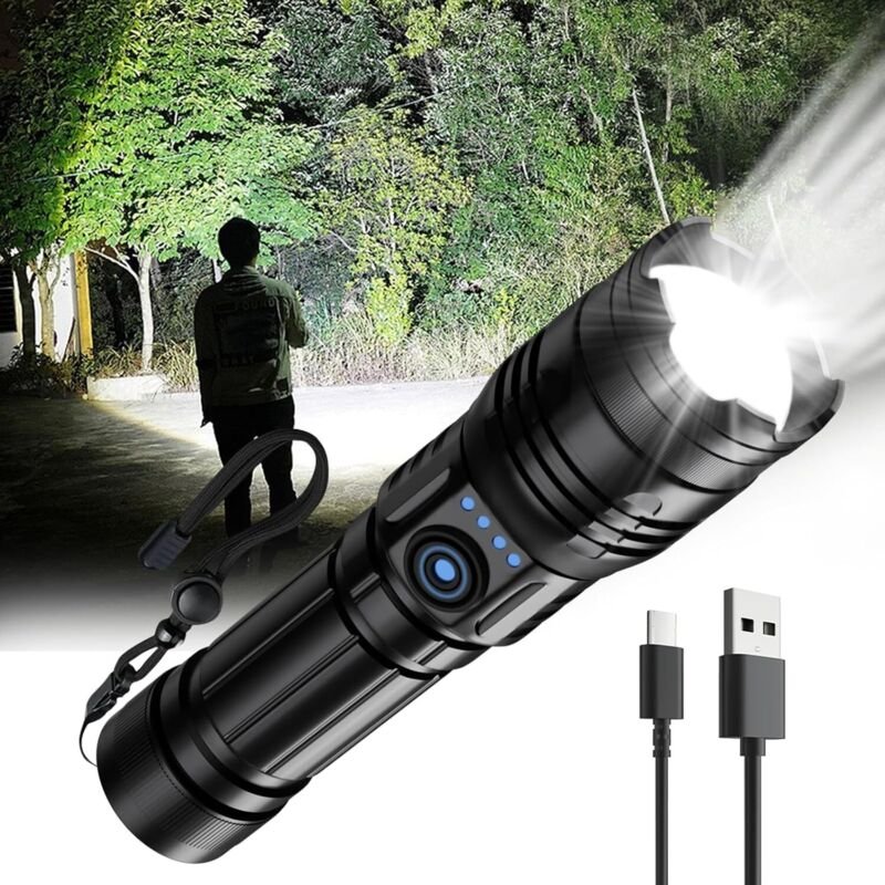 Wiederaufladbare LED-Taschenlampe, USB-Taschenlampe mit Zoom, Notfalltaschenlampe mit 3 Leuchtmodi, Campingtaschenlampe ...