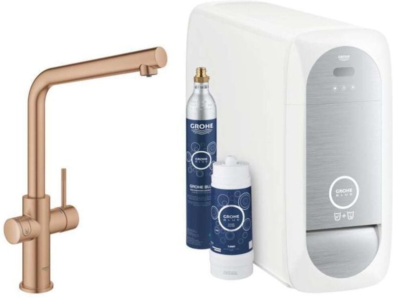 Grohe Starter Kit Grohe Blue Home, L-Auslauf, Warm Sunset gebürstet, Einlochmontage