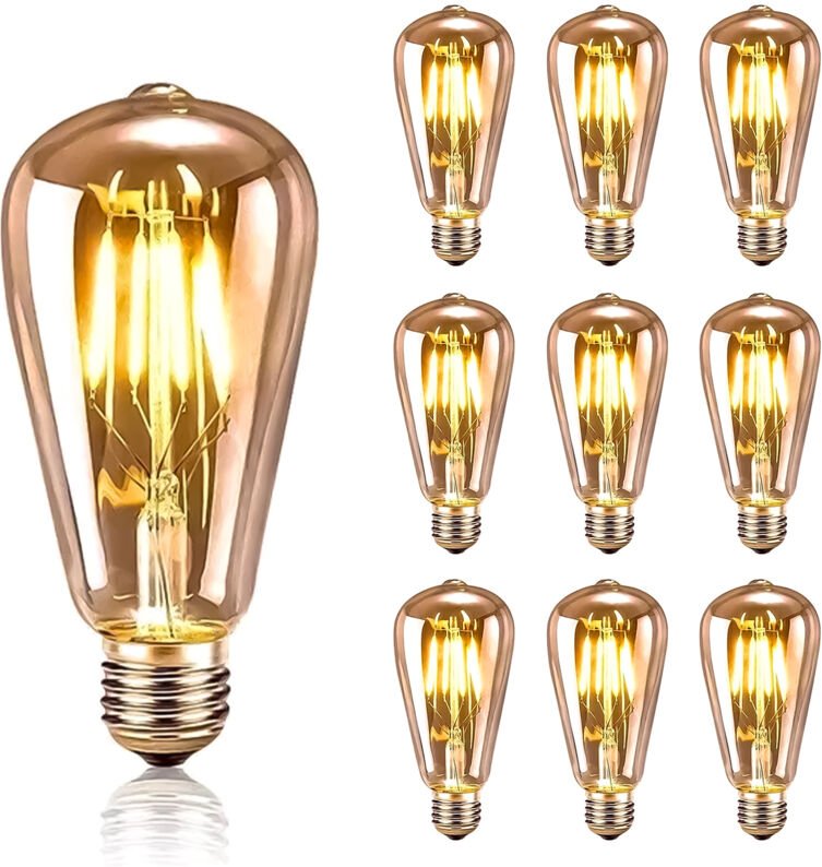 Vintage E27 LED Glühbirne 10pcs, Ultrixe Retro LED Glühbirne 4W E27 ST64, Warmweiß 2700K, Bernsteinfarbenes Glas