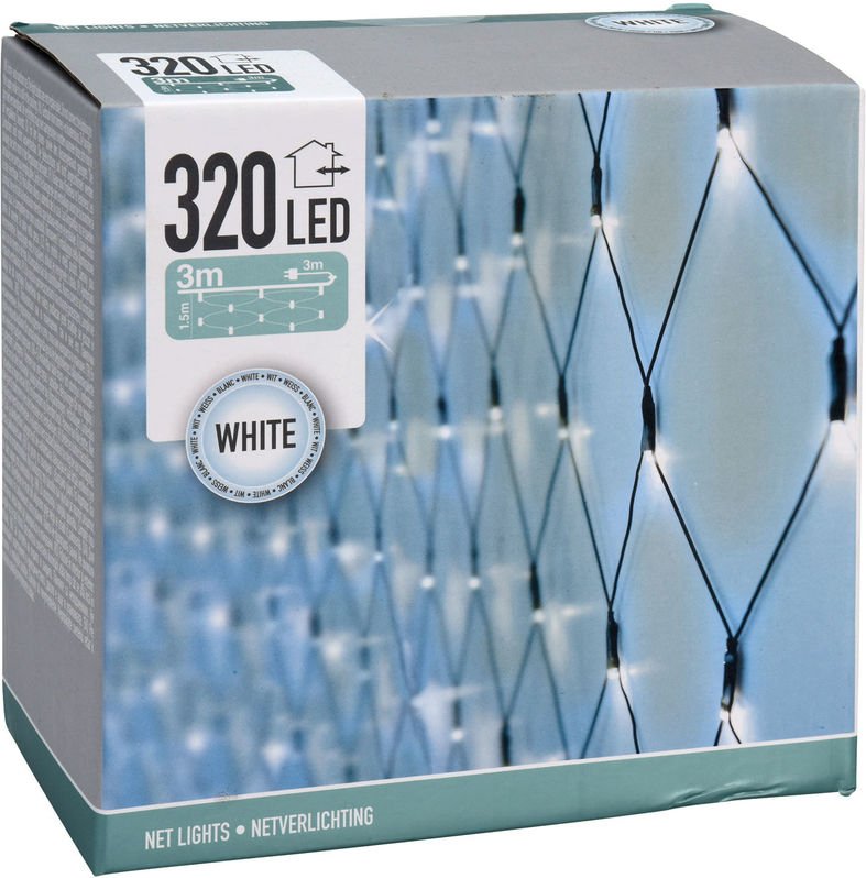 Deko Lichternetz mit 320 led - kalt weiß - Garten Lichtervorhang 300 x 150 cm für Außen mit Kabel und Netzstecker