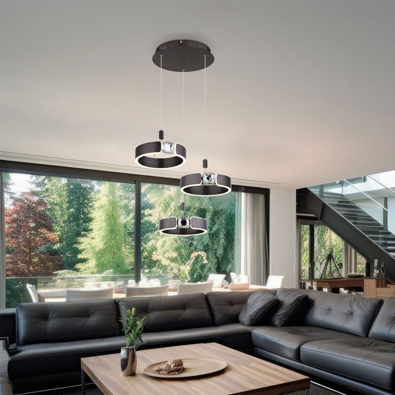 Hängeleuchte Pendelleuchte Esszimmerlampe LED Kristalle Glas Metall bronze Ringe