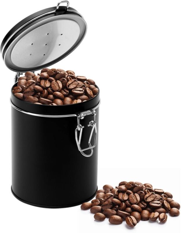 Luftdichter Edelstahl-Kaffeebehälter mit Ventil – Schwarzer, vakuumversiegelter Behälter zur Erhaltung der Frische – Auf...
