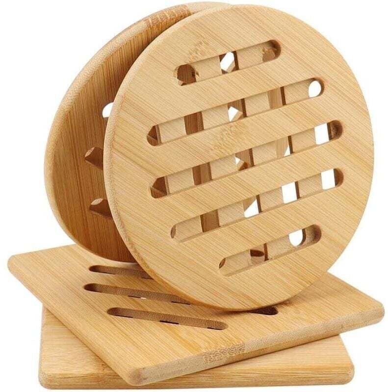 Set mit 4 Bambus-Untersetzern, hitzebeständige Untersetzer aus Naturholz für Teekannen, Schüsseln und Teller – 15 cm