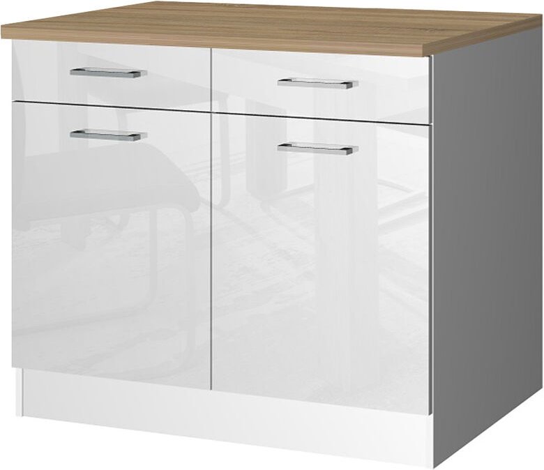 Lomadox - Küchen-Unterschrank 100 MARANELLO-03 Weiß Hochglanz Breite 100 cm