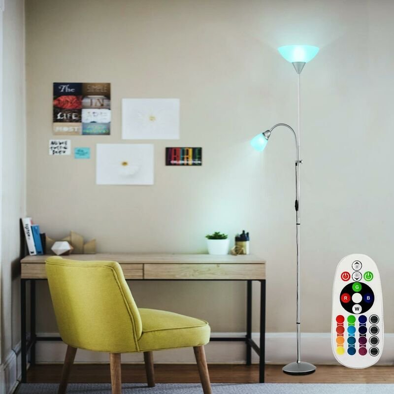 Steh Leuchte Wohn Zimmer Decken Fluter schaltbar Flexo Dimmer Lampe im Set inklusive rgb led Leuchtmittel
