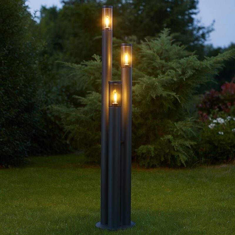 Led Außenlampe Standleuchte Wegeleuchten Außen Edelstahl Gartenleuchte, anthrazit rauch, 3x 7W 3x 806lm warmweiß, DxH 28...