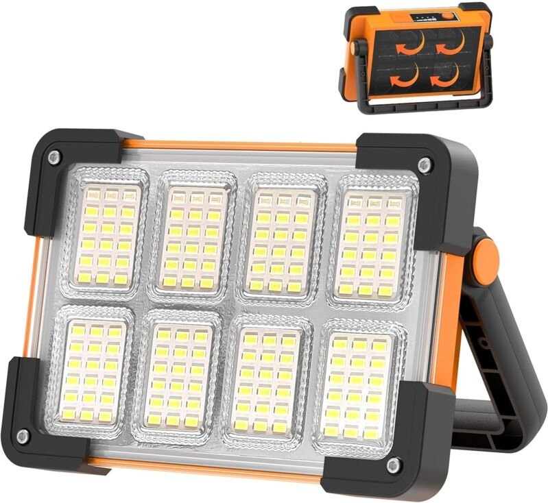 Akkubetriebener LED-Fluter, Baustellen-LED-Fluter, Solar-LED-Lampe mit 4 Modi, tragbare, wasserdichte USB-LED-Arbeitsleu...