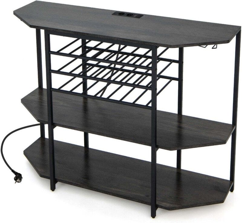 Northix - 3 stufiges industrielles weinregal mit steckdosen flaschenregal glashaltern weinbarschrank grau