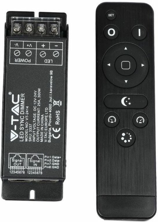 LED-Streifen-Dimmer-Controller + RF-Fernbedienung, 1 Kanal, RJ45, 12-24 v, 300 w - V-tac