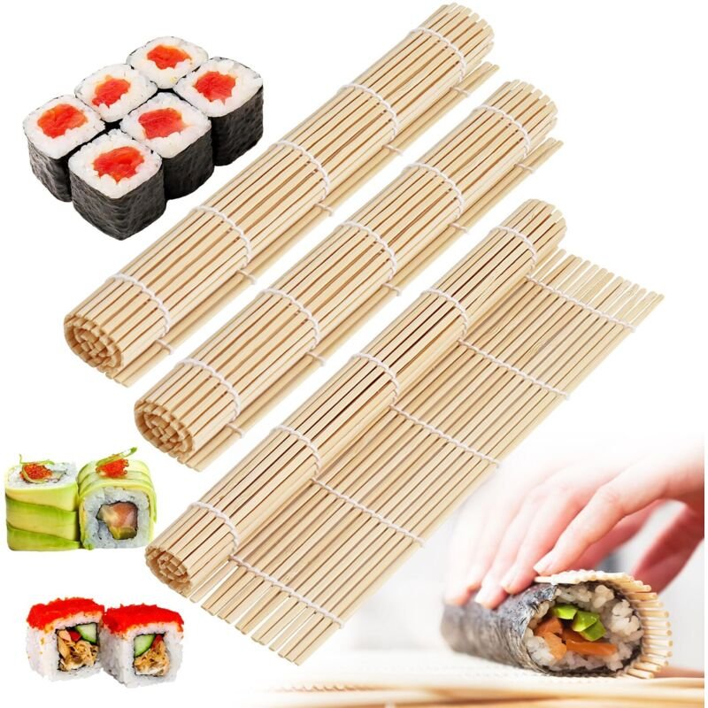 5-teiliges Sushi-Matten-Set, 24 x 24 cm Bambus-Sushi-Rollmatte, Sushi-Rollmatte, DIY-Bambus-Sushi-Set, wiederverwendbare...