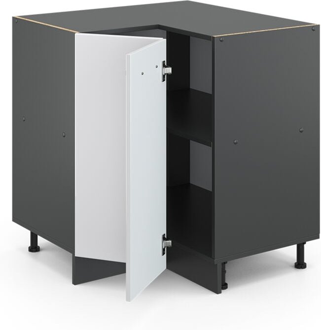 Vicco - Eckunterschrank R-Line, Weiß Hochglanz, 75.6 cm, ap Eiche