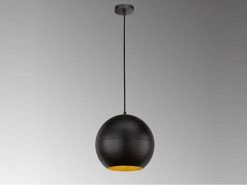 Meinewunschleuchte - led Hängelampe Kugel 1-flammig Schwarz, Lampenschirm innen Gold, ø 30cm