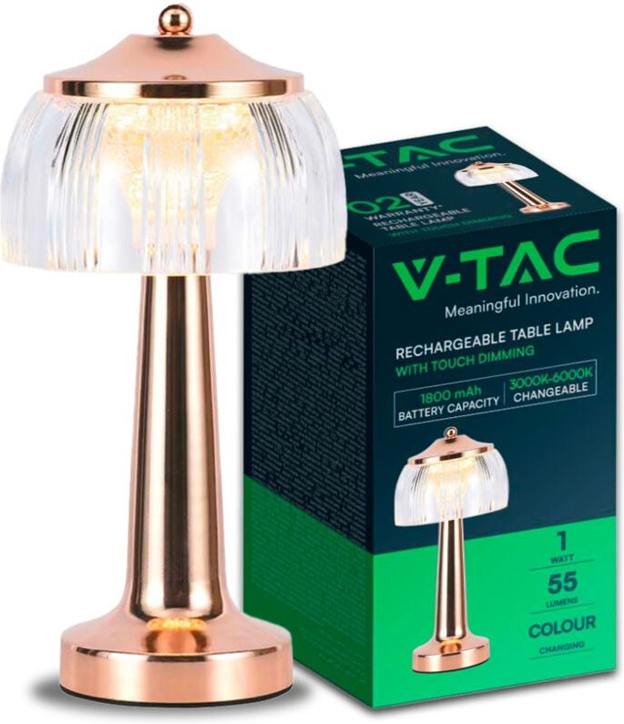 V-tac - 1W led Tischleuchte 13,526,5 Gold Wiederaufladbar, Touch cct 3in1