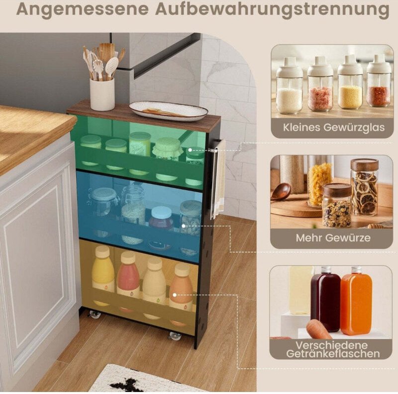 Küchenwagen mit 4 Etagen und Griff, Schwarz und Braun