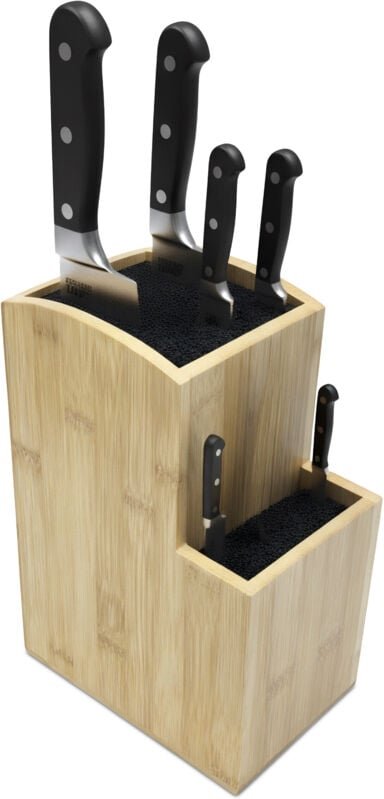Relaxdays Messerblock unbestückt, Bambus, Borsteneinsatz, 2 Etagen, HBT 25,5 x 11,5 x 18 cm, Messerhalter, natur/schwarz