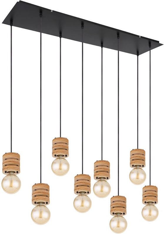 Esstischlampe hängend Holz Pendelleuchte Esstisch Holz Holzlampen Decke hängend, Metall mdf schwarz, 8x E27 Fassung, LxB...