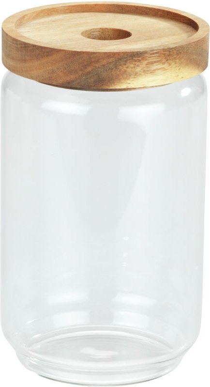 WENKO Aufbewahrungsdose Vido 700 ml, Glasdose mit Deckel aus Akazienholz, Transparent, Glas transparent, Holz braun