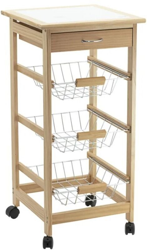 Küchenwagen Calgary mit 3 Metalleinsätzen, MDF natur, 37x37x75