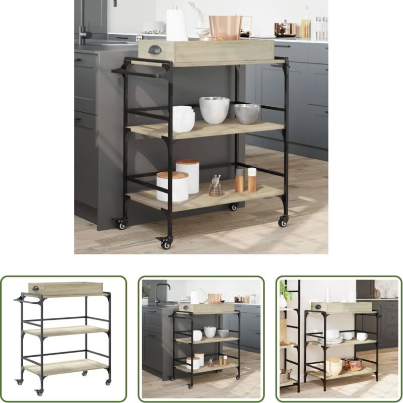 Holz Küchenwagen - Küchenwagen Sonoma-Eiche 81,5x41x92,5 cm Holzwerkstoff