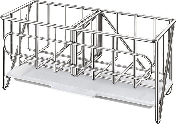 Küchenspüle-Schwammhalter-Organizer, Küchenspüle-Aufbewahrung für Reinigungsbürste, Seifenschale mit Ablaufschale, Silbe...