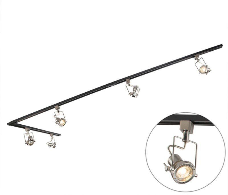 Smartes 1-phasiges Schienensystem schwarz mit Stahl inkl. 5 WiFi GU10 - Iconic Suplux