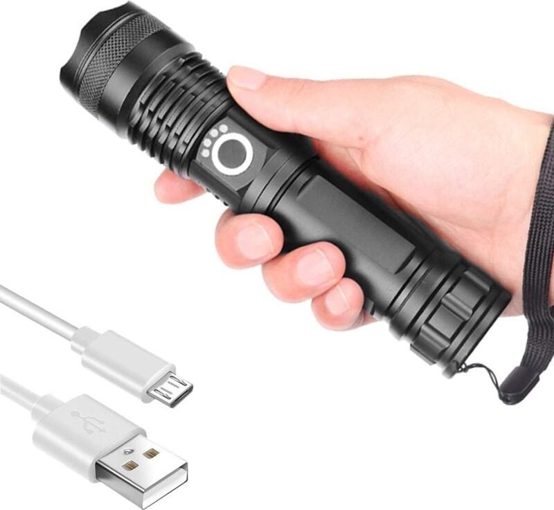 Taktische Taschenlampe mit einstellbarem Fokus, wiederaufladbare, wasserdichte LED-Taschenlampe für Outdoor-Aktivitäten ...