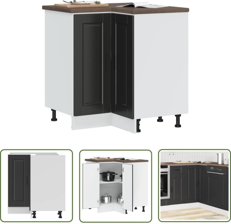 The Living Store - vidaXL Küchen-Eckunterschrank Porto Schwarz Holzwerkstoff