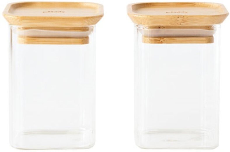 Set aus 2 quadratischen Aufbewahrungsbehältern 0,24 l – Bambus – Pebbly