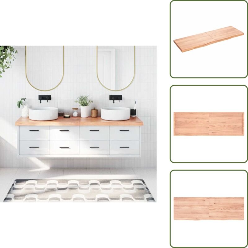 The Living Store Waschtischplatte Hellbraun 180x60x(2-6) cm Massivholz Behandelt - Holz Tischplatte