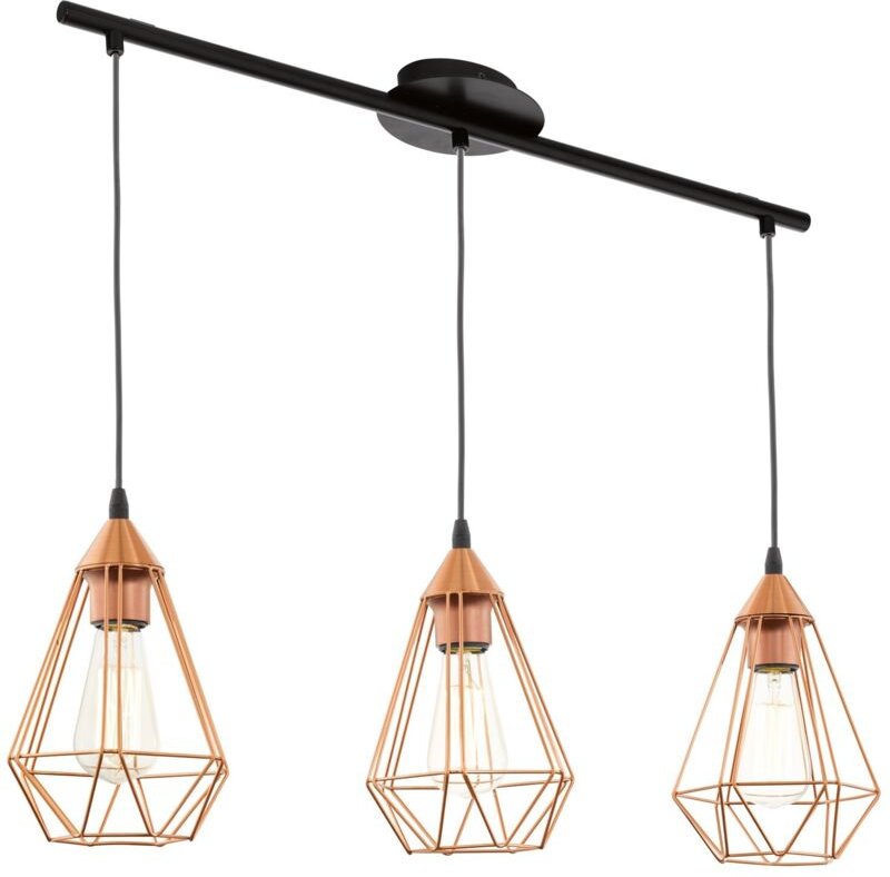 Eglo - 3er Pendelleuchte Tarbes kupfer-schwarz 79 x 17,5 cm E27 Pendelleuchte