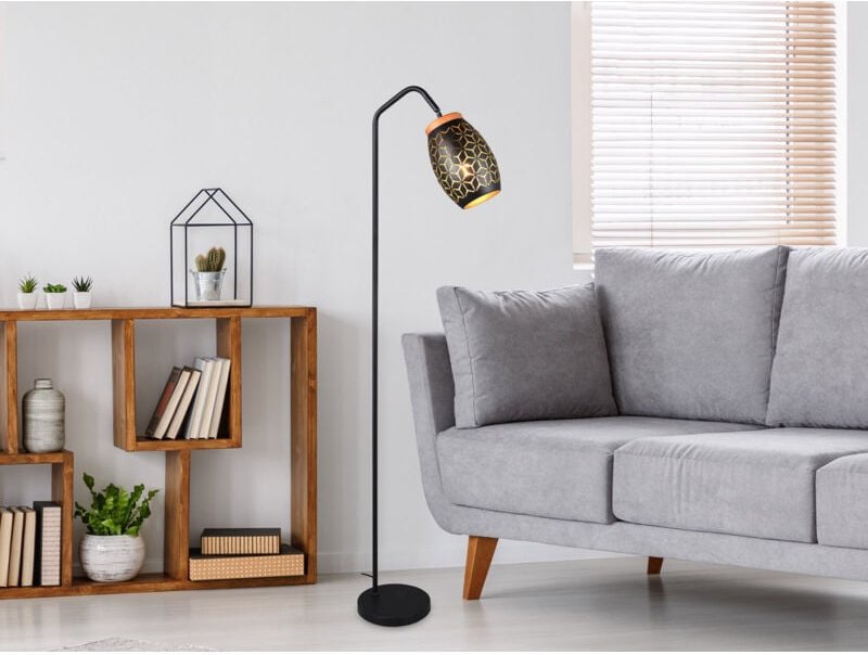 Meinewunschleuchte - led Stehleuchte in Schwarz/Gold mit ausgefallenem Stanzmuster, Höhe 147cm