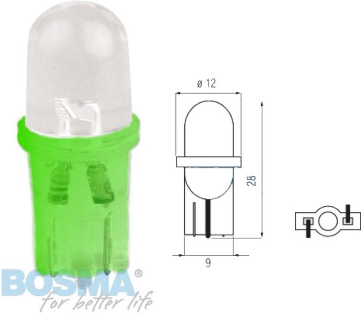 BOSMA Glühbirne 12V 1LED STANDARD T10 GRÜN MATT BLATT