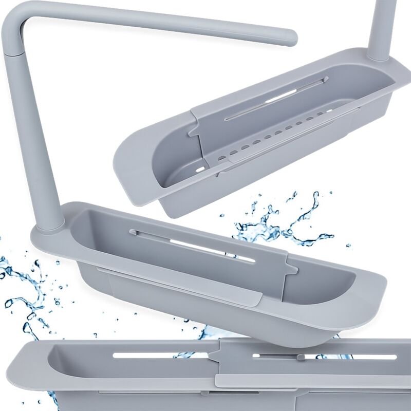 Organizer, Schwammhalter, Ablage, Spülbeckenbehälter, ausziehbar, teleskopierbar, grau