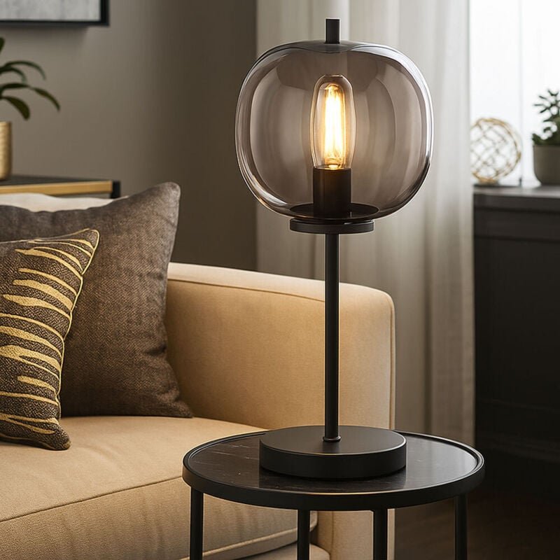 Tischleuchte blacky mit Rauchglas Lampenschirm, Höhe 45cm