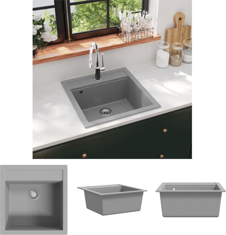 Prolenta Premium - The Living Store Granit-Küchenspüle Einzelbecken Grau - Küchenspülen & Spülbecken - Grau