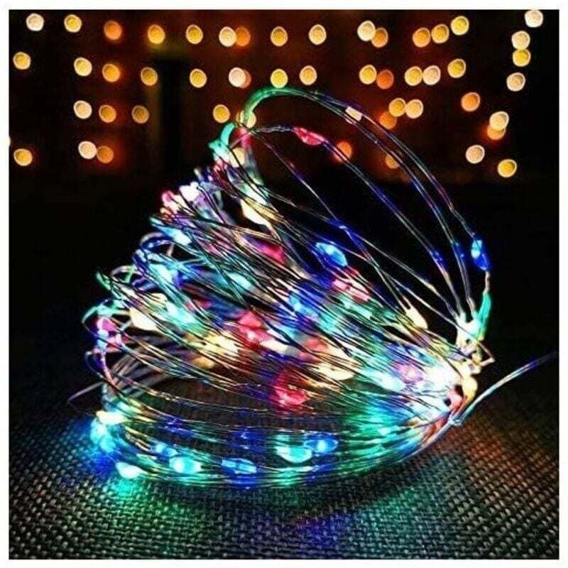 100 LED-Lichterkette aus Kupferdraht mit USB-Anschluss, 10 m Kabel, Fernbedienung, 8 Programme für Partys, Weihnachten, ...