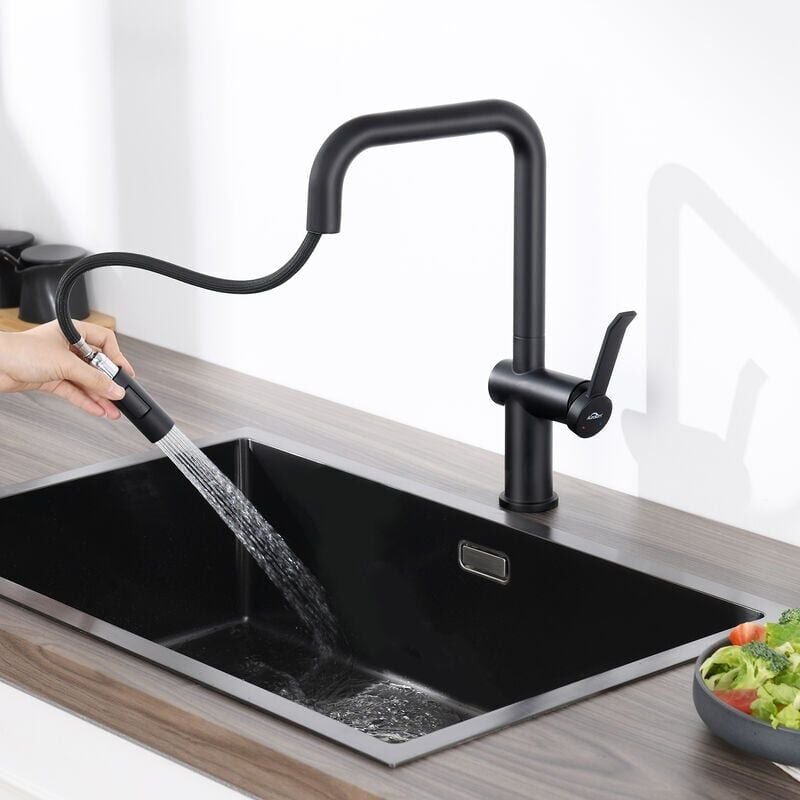 Thumbnail - Schwarz Hochdruck Küchenarmatur Ausziehbar Edelstahl Wasserhahn Küche Armatur Ausziehbar mit 2 Strahlarten, 360° Drehbar...