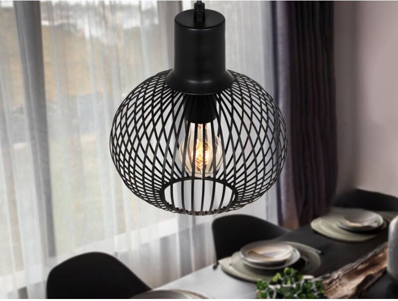 Kleine led Pendelleuchte mit Gitter Lampenschirm Schwarz, ø 23cm