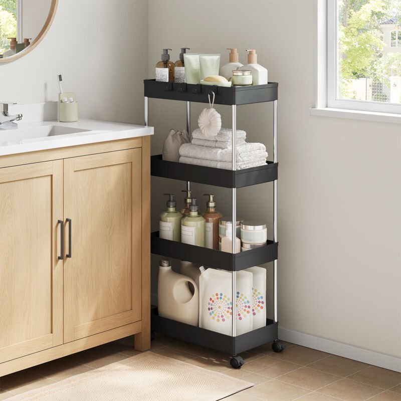 WOLTU 4 Ebenen Rollwagen Küchenwagen Rollwagen mit 360° Rollen, Allzweckwagen Haushaltswagen aus Kunststoff für Küche, B...