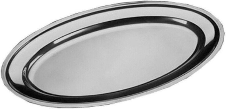Trade Shop Traesio - Trade Shop - Ovales Tablett aus Edelstahl, für die Küche, Fassungsvermögen: Durchmesser 40 cm -