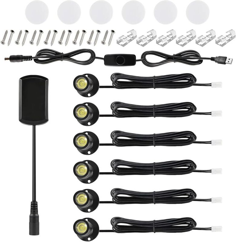 6PCS 360° Schwenkbar Aluminium Spotlight, 5V 1W Mini LED Spot Licht, USB-Dimmbarer LED-Strahler für Zuhause, Hotel, Schm...