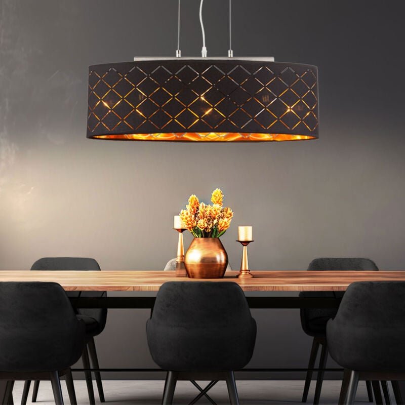 Etc-shop - Deckenleuchte led Pendellampe Esszimmer hängend schwarz gold Hängelampe Esstisch, 3 Flammig Stanzungen, Metal...