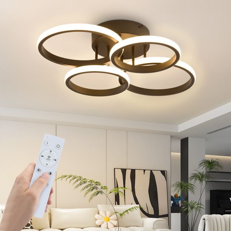 Deckenlampe led Deckenleuchte Wohnzimmer: Dimmbar Wohnzimmerlampe Modern Schwarz 48W Schlafzimmerlampe 55cm Design Decke...