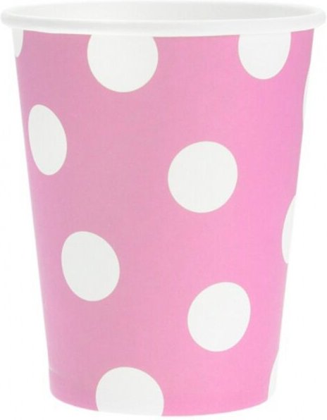 Pappbecher, Pink Polka Dots, 204U, 270ml, 6 Stk. PF-KGJR