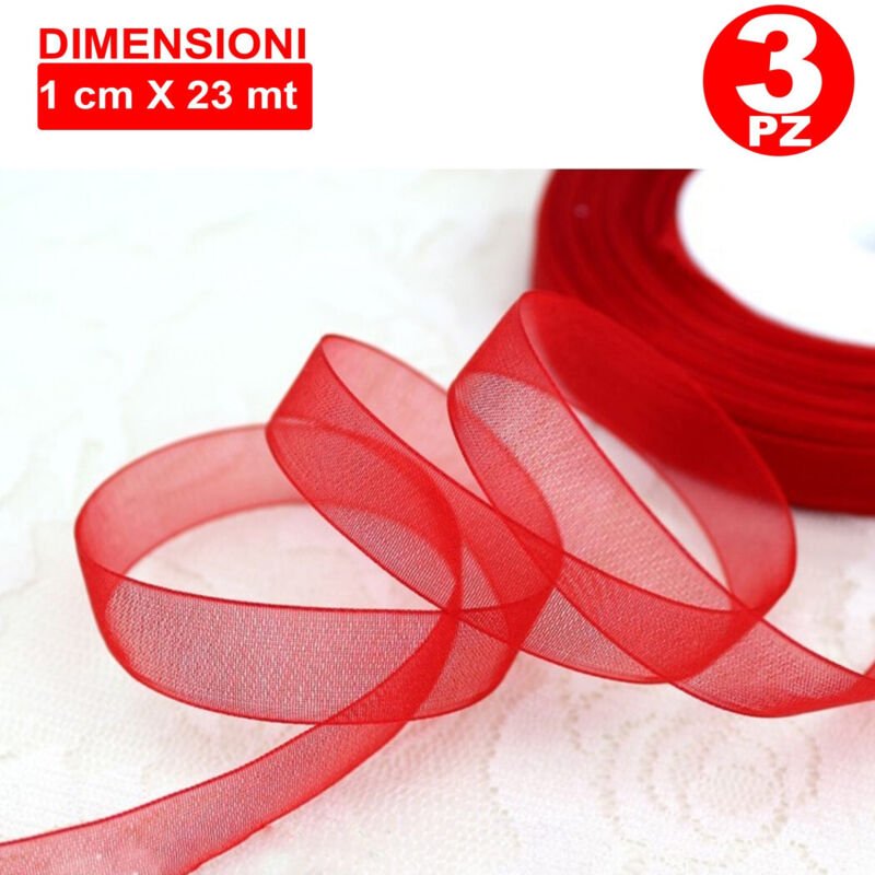 Trade Shop Traesio - Trade Shop - 3 rotolo rotoli nastro rosso bomboniera decorationen addobbi decoupage -