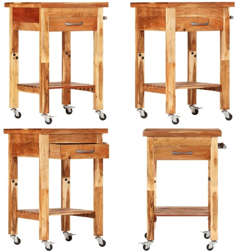 Küchenwagen 55x55x89 cm Massivholz Akazie - Holz Küchenwagen - Servierwagen - Küchentisch - Akasie Möbel - Vintage Stil ...