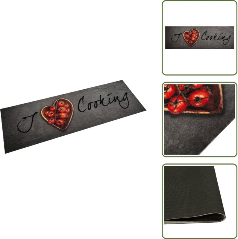 The Living Store Küchenteppich Waschbar Kochen 60x180 cm Samt - Küchenläufer - Samt - Kochmatte - Laufmatte - Anti-Rutsc...