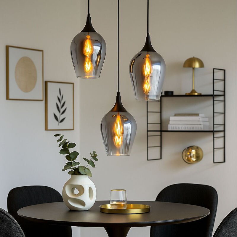 Ausgefallene Pendelleuchte lavus mit drei Rauchglas Lampenschirmen, ø 45cm