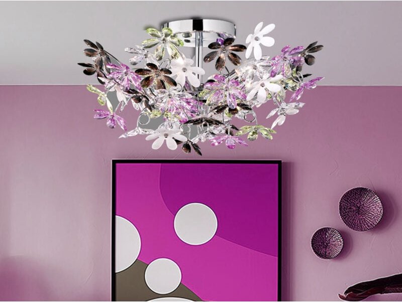 Trio Lighting - Verspielte Deckenleuchte flower im floralen Design Chrom Multicolor, ø 51cm