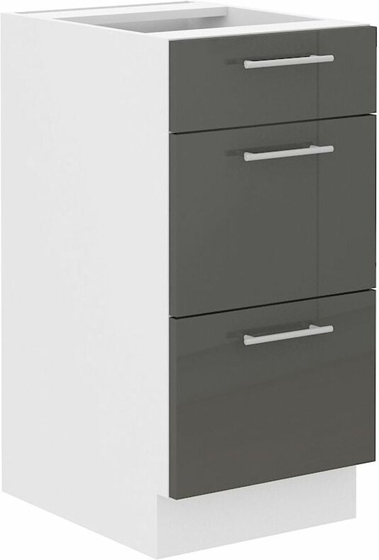 Küchen Preisbombe - Unterschrank 40 Lara Grau Hochglanz Küchenzeile Küchenblock Küche Soft-Close